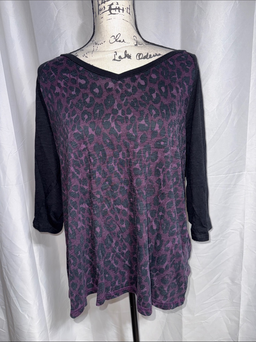 torrid Purple and Black Leopard Print V-Neck Long Sleeve Top